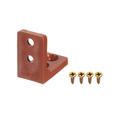 Harfington Uxcell 30Pcs 90 Degree Plastic Corner Braces, 16.5x27x27mm Nylon Shelf Right Angle Brackets with Screws for Cabinets, Cupboards (Red Brown)
