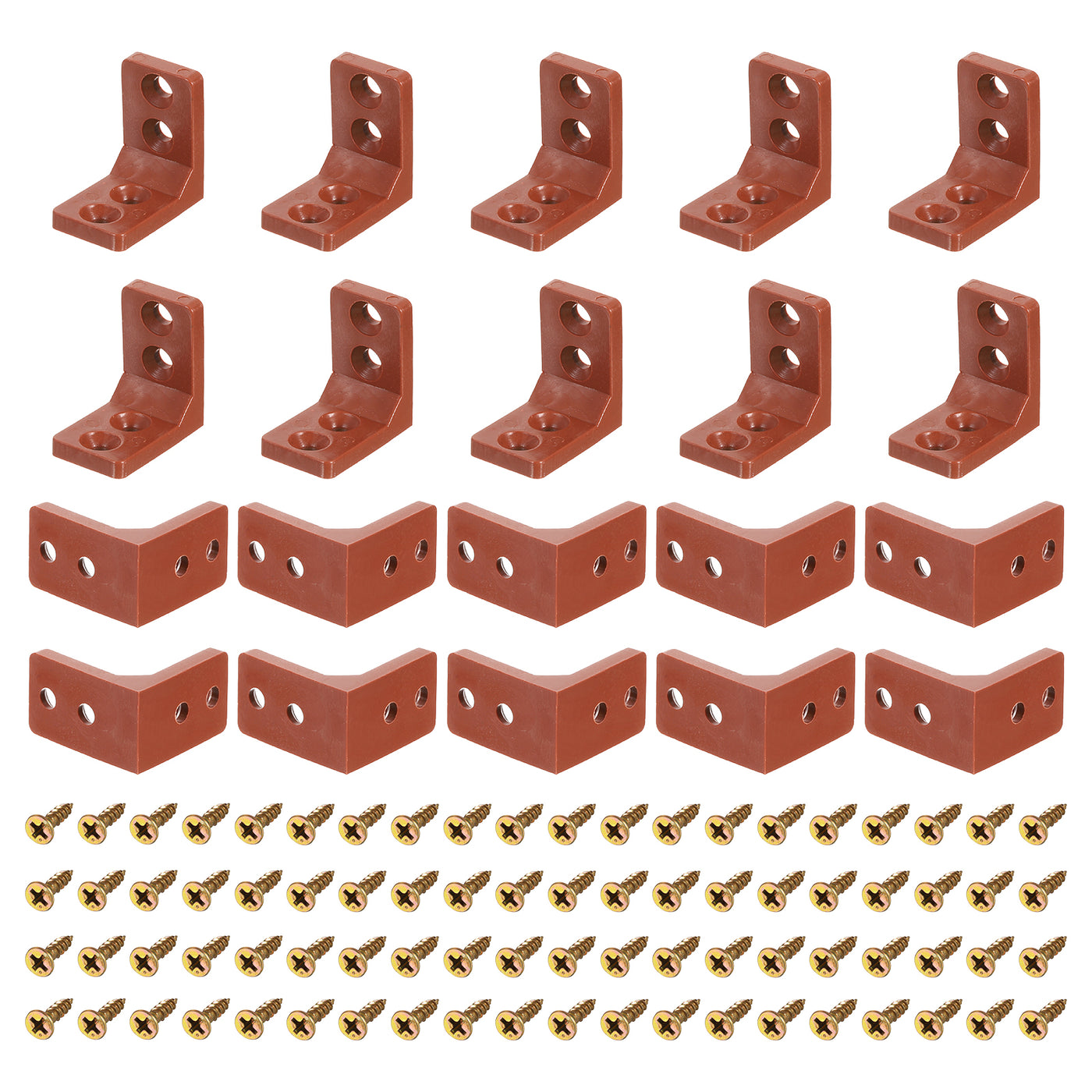uxcell Uxcell 30Pcs 90 Degree Plastic Corner Braces, 16.5x27x27mm Nylon Shelf Right Angle Brackets with Screws for Cabinets, Cupboards (Red Brown)