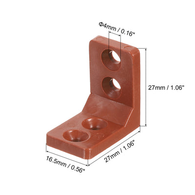 Harfington Uxcell 50Pcs 90 Degree Plastic Corner Braces, 16.5x27x27mm Nylon Shelf Right Angle Brackets with Screws for Cabinets, Cupboards (Red Brown)
