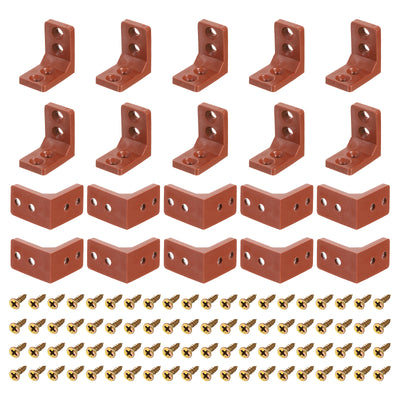 Harfington Uxcell 50Pcs 90 Degree Plastic Corner Braces, 16.5x27x27mm Nylon Shelf Right Angle Brackets with Screws for Cabinets, Cupboards (Red Brown)