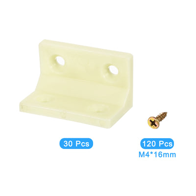 Harfington Uxcell 30Pcs 90 Degree Plastic Corner Braces, 38x22x22mm Nylon Shelf Right Angle Brackets with Screws for Cabinets, Cupboards (Beige Yellow)