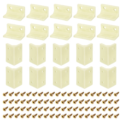Harfington Uxcell 30Pcs 90 Degree Plastic Corner Braces, 38x22x22mm Nylon Shelf Right Angle Brackets with Screws for Cabinets, Cupboards (Beige Yellow)