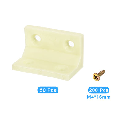Harfington Uxcell 50Pcs 90 Degree Plastic Corner Braces, 38x22x22mm Nylon Shelf Right Angle Brackets with Screws for Cabinets, Cupboards (Beige Yellow)