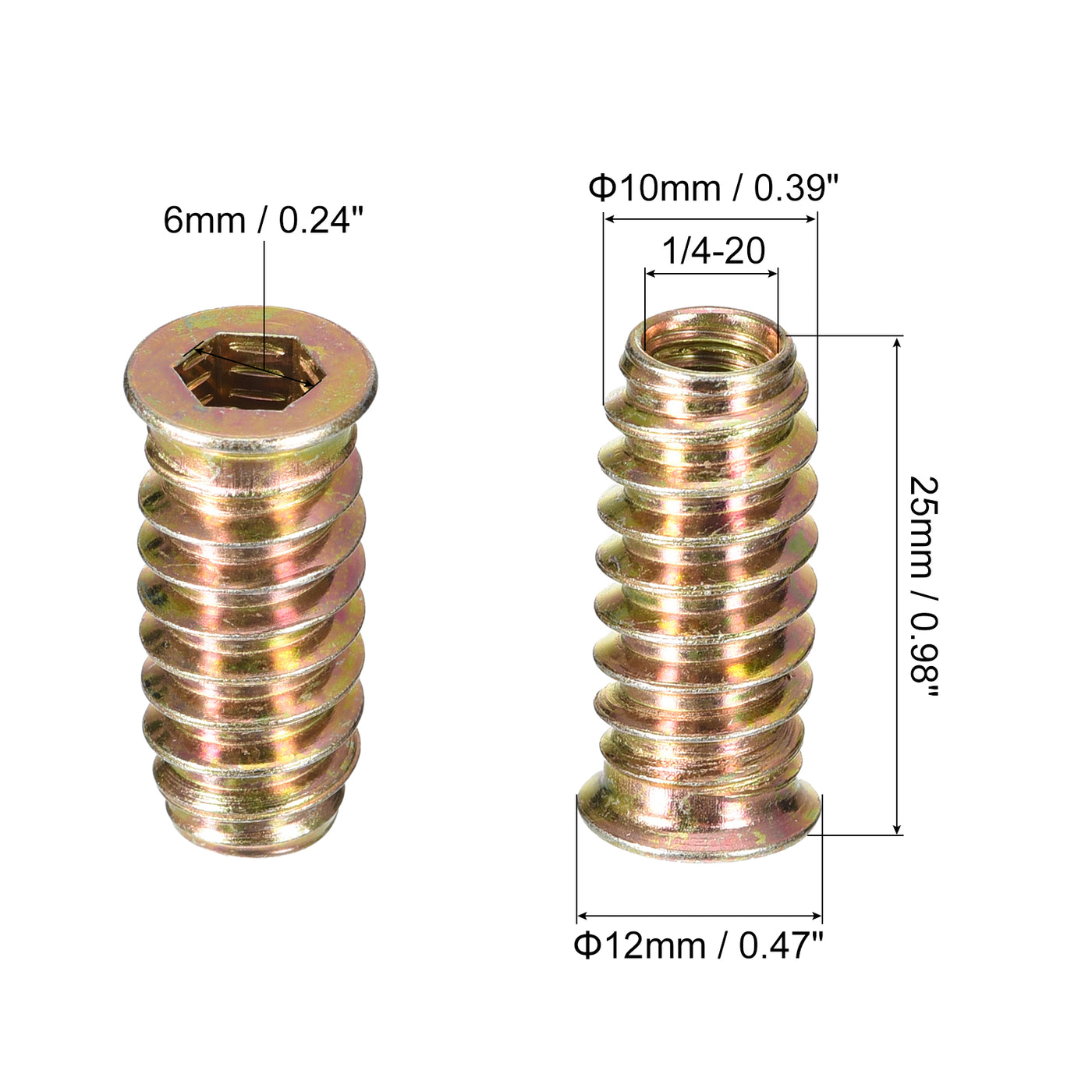 uxcell Uxcell Threaded Inserts Nuts, Threaded Inserts for Wood Furniture, Wood Insert Nuts with Hex Wrench