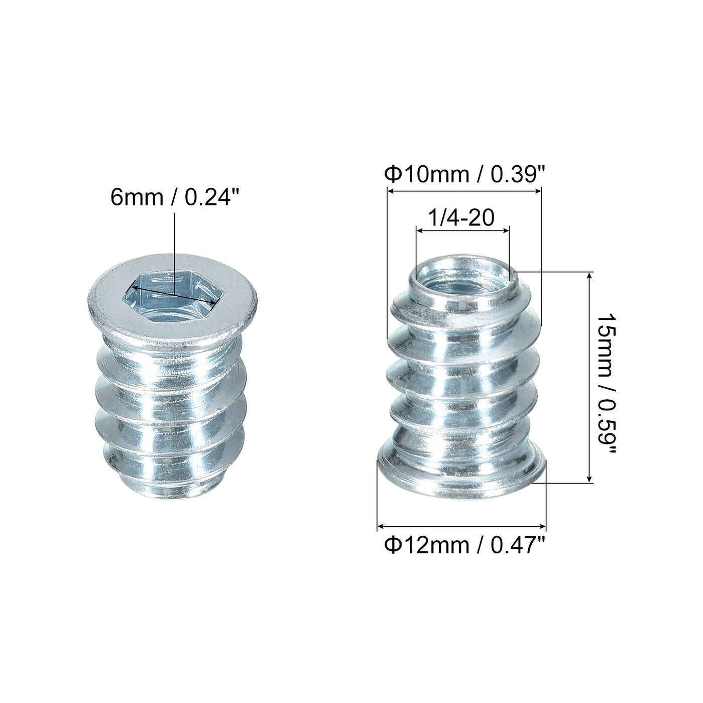 uxcell Uxcell Threaded Inserts Nuts, Threaded Inserts for Wood Furniture, Wood Insert Nuts with Hex Wrench