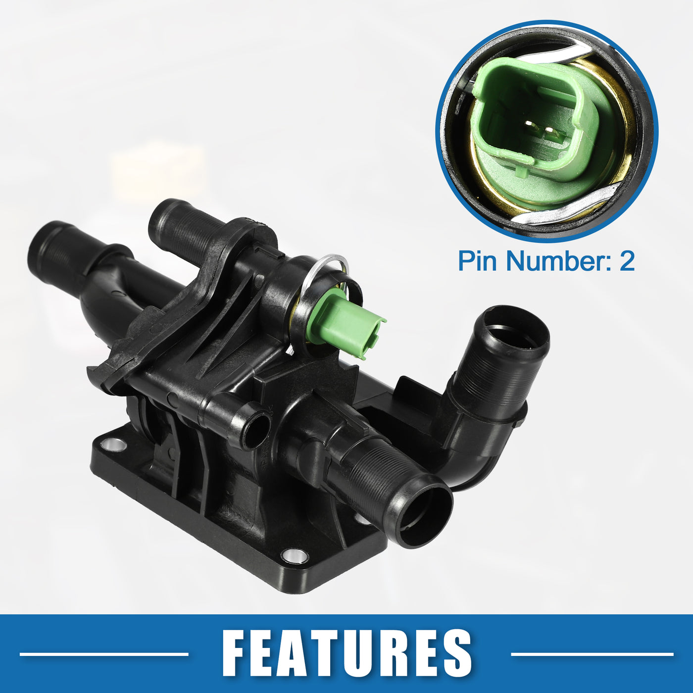 A ABSOPRO Car Engine Coolant Thermostat Housing Assembly No.9660660380 for PEUGEOT for VOLVO for MAZDA for FIAT Plastic Black