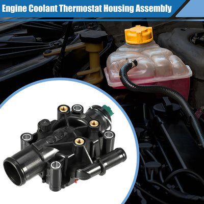 Harfington Car Engine Coolant Thermostat Housing Assembly No.9647265980 for Peugeot 1007 2005-2017 Plastic Black