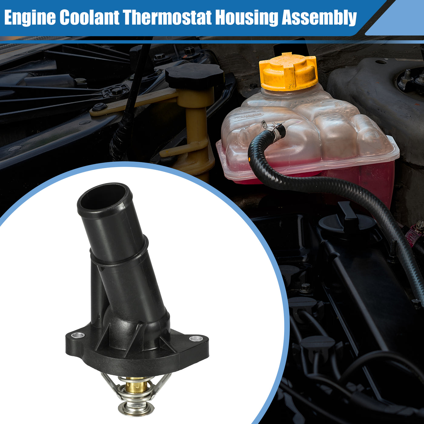 A ABSOPRO Car Engine Coolant Thermostat Housing Assembly No.1566316 for Ford Focus Mk2 Plastic Black