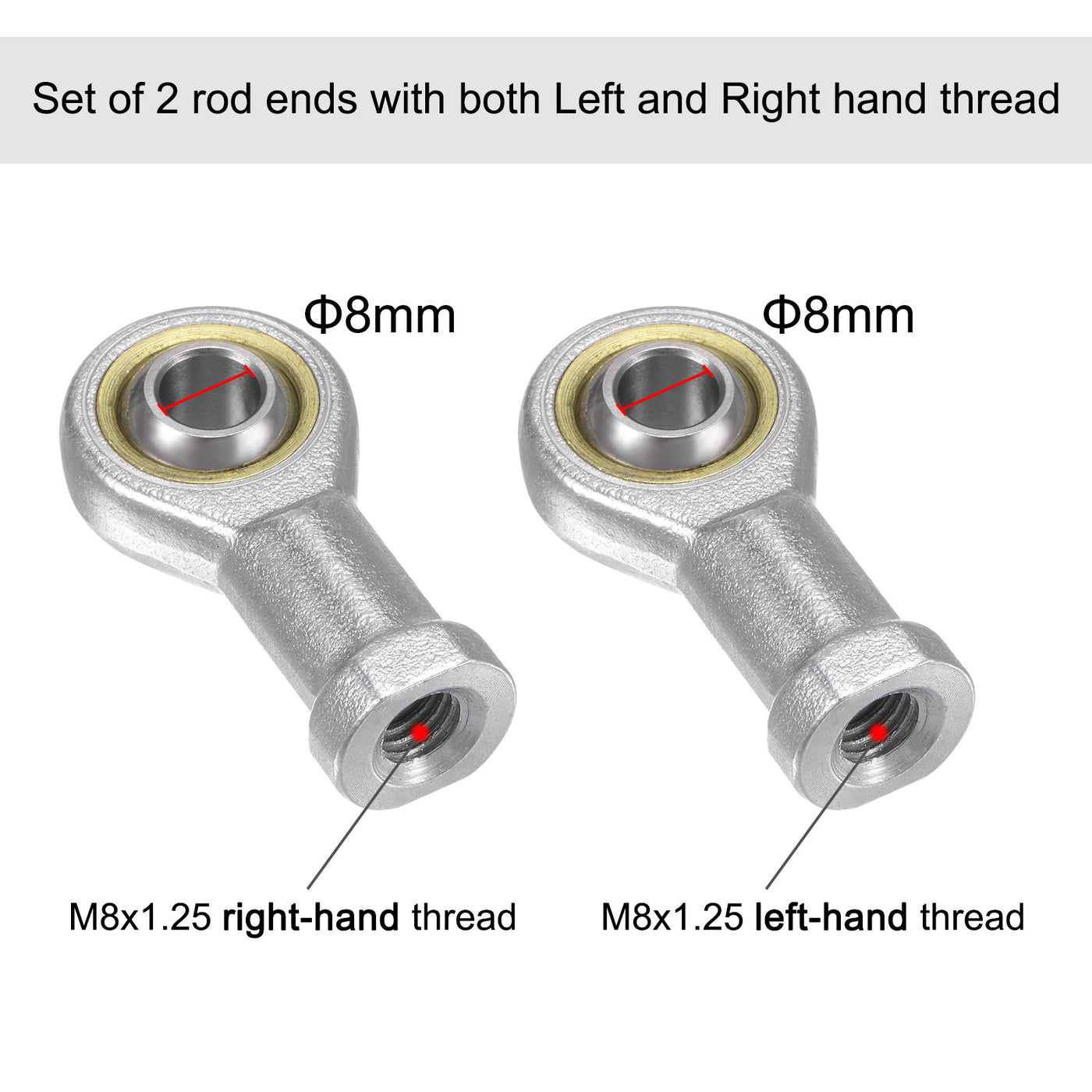 Threaded Rod Loop End Uxcell PHSA8 M8 Female Rod End Set - 2pcs M8x1.25 Left and Right Hand ...