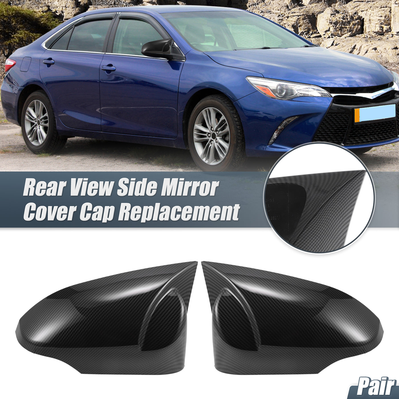 X AUTOHAUX Pair Car Rear View Driver Passenger Side Mirror Cover Cap Overlay Black Carbon Fiber Pattern for Toyota Camry Venza Avalon Corolla Yaris Mirror Guard Covers Exterior Decoration