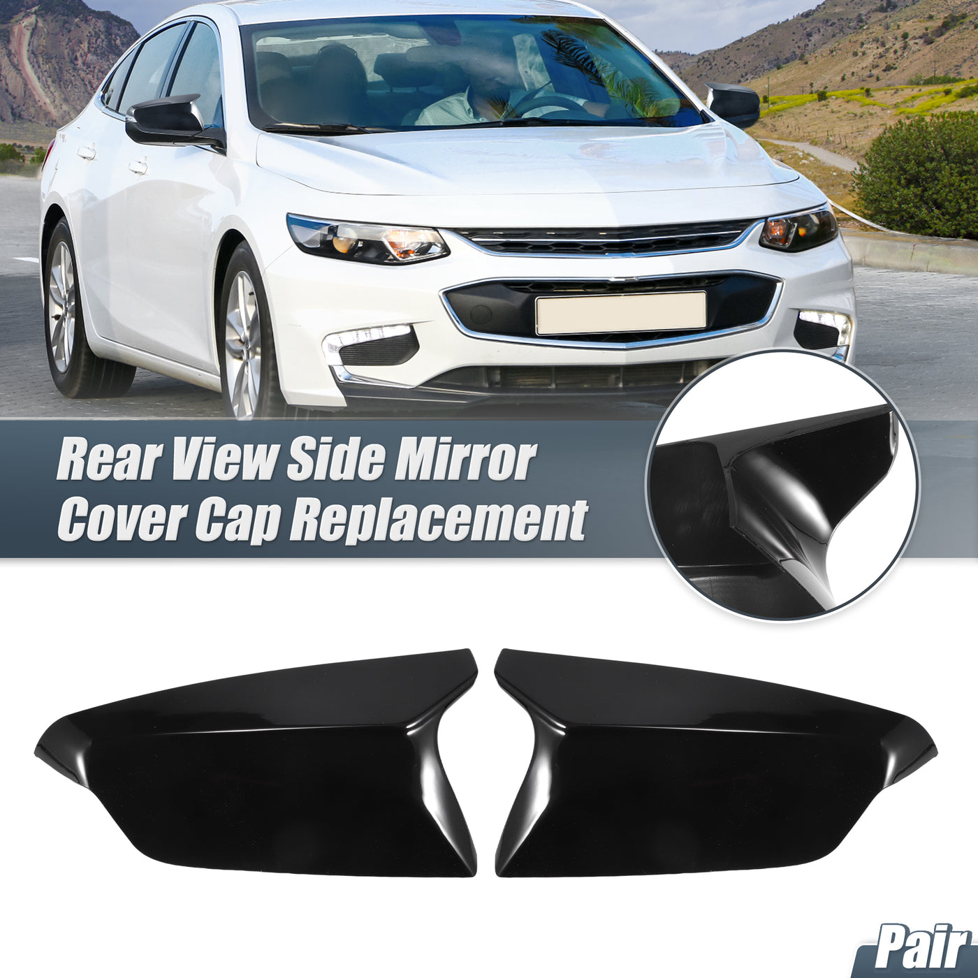 X AUTOHAUX 1 Pair Car Rear View Driver Passenger Side Mirror Cover Cap Overlay Gloss Black for Chevy Malibu 2016-2023 Mirror Guard Covers Exterior Decoration Trims