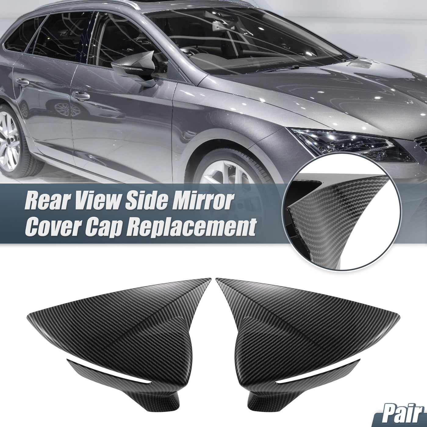 X AUTOHAUX Pair Car Rear View Driver Passenger Side Mirror Cover Cap Overlay Black Carbon Fiber Pattern for SEAT Leon MK3 5F Ibiza MK5 2013-2019 for Models with Turn Signal Light