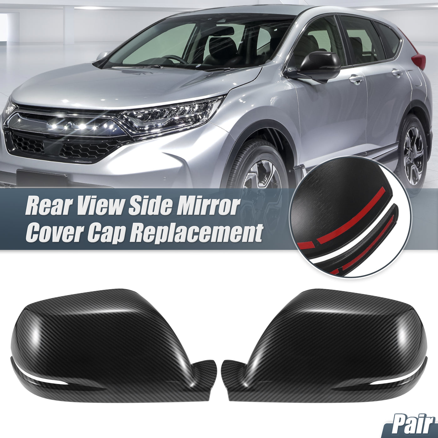 X AUTOHAUX 1 Pair Car Rear View Driver Passenger Side Mirror Cover Cap Overlay Black Carbon Fiber Pattern for Honda CRV CR-V 2017 2018 2019 for Models with Turn Signal Light