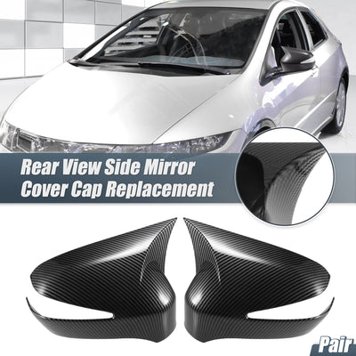 Harfington 1 Pair Car Rear View Driver Passenger Side Mirror Cover Cap Overlay Black Carbon Fiber Pattern for Honda Civic 8th Gen 2006-2011 Mirror for Models with Turn Signal Light