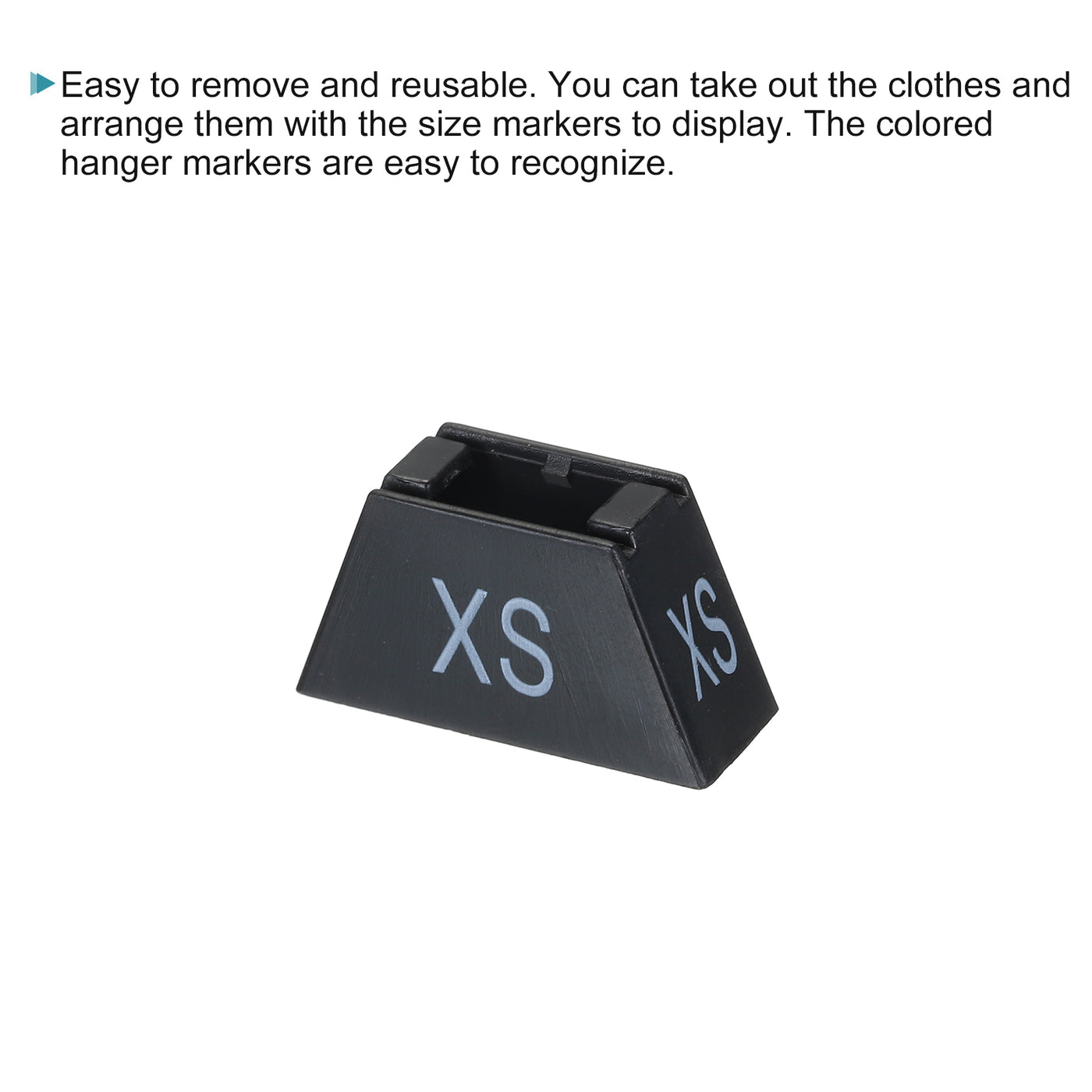 Harfington Clothes Hanger Marker XS Size Tag White Letter on Black Trapezoid for Garment Clothing Color Coding, Pack of 100