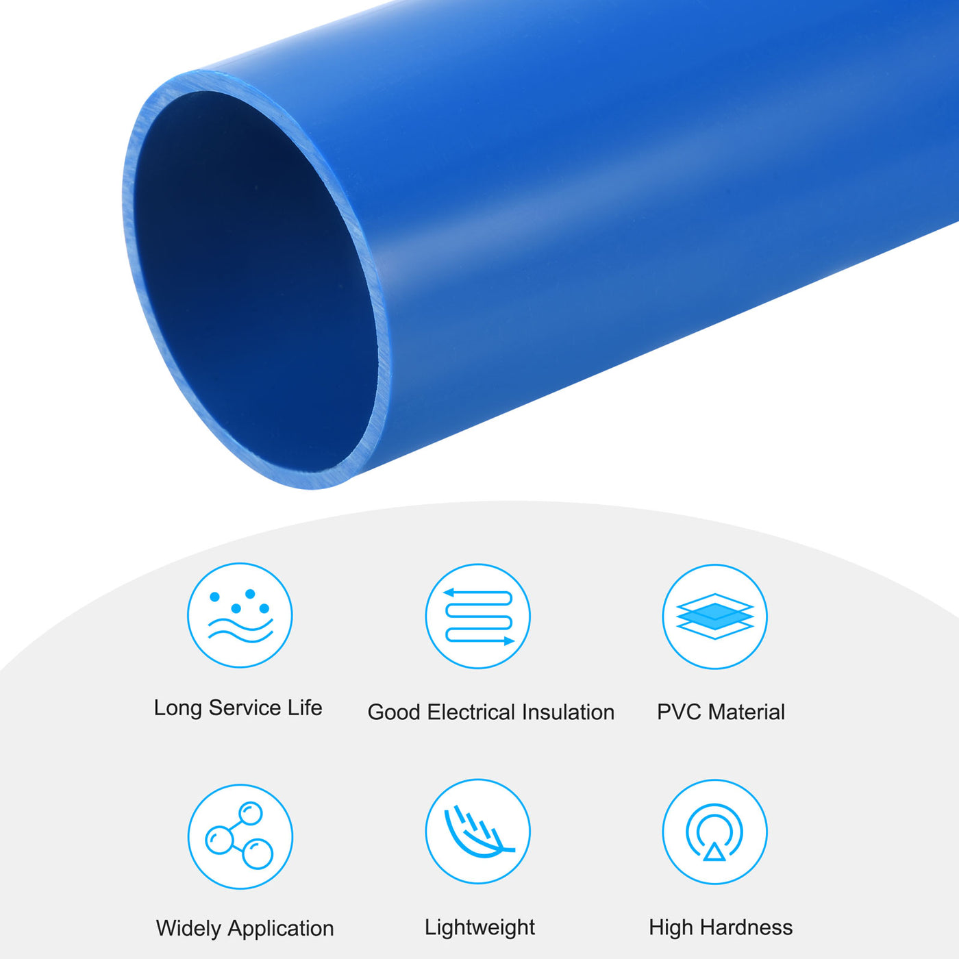 Harfington PVC Rigid Round Pipe 57mm ID 63mm OD 350mm Blue High Impact for Water Pipe Crafts Cable Sleeve