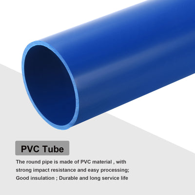 Harfington PVC Rigid Round Pipe 67.8mm ID 75mm(3 Inch) OD 350mm Blue High Impact for Water Pipe Crafts Cable Sleeve