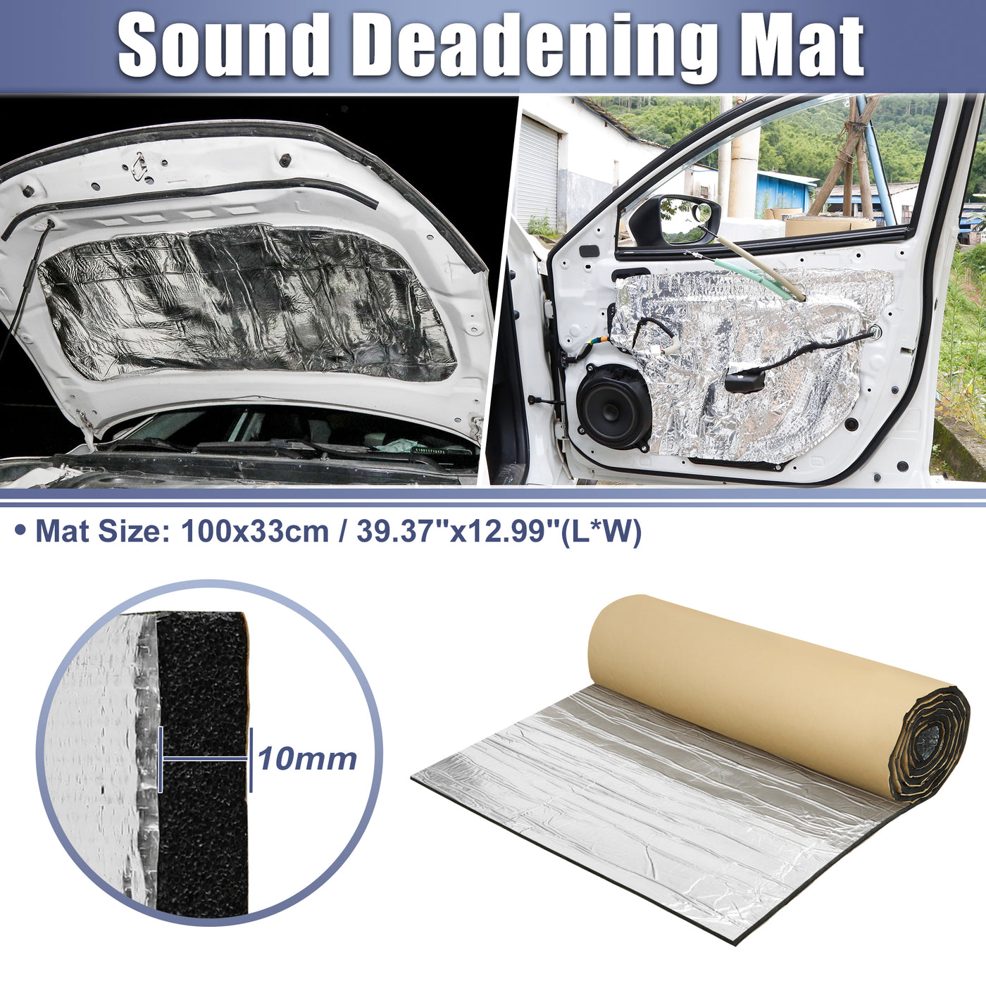 X AUTOHAUX 394mil 10mm 3.55sqft Car Sound Deadening Mat Glassfiber Closed Cell Foam Heat Shield Material Damping Self Adhesive Universal for Hood Fender and Boat Engine Cover 39.37"x12.99"