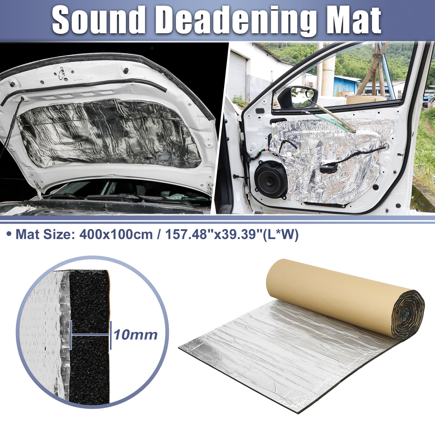 X AUTOHAUX 394mil 10mm 43.05sqft Car Sound Deadening Mat Glassfiber Closed Cell Foam Heat Shield Material Damping Self Adhesive Universal for Hood Fender and Boat Engine Cover 157.48"x39.37"