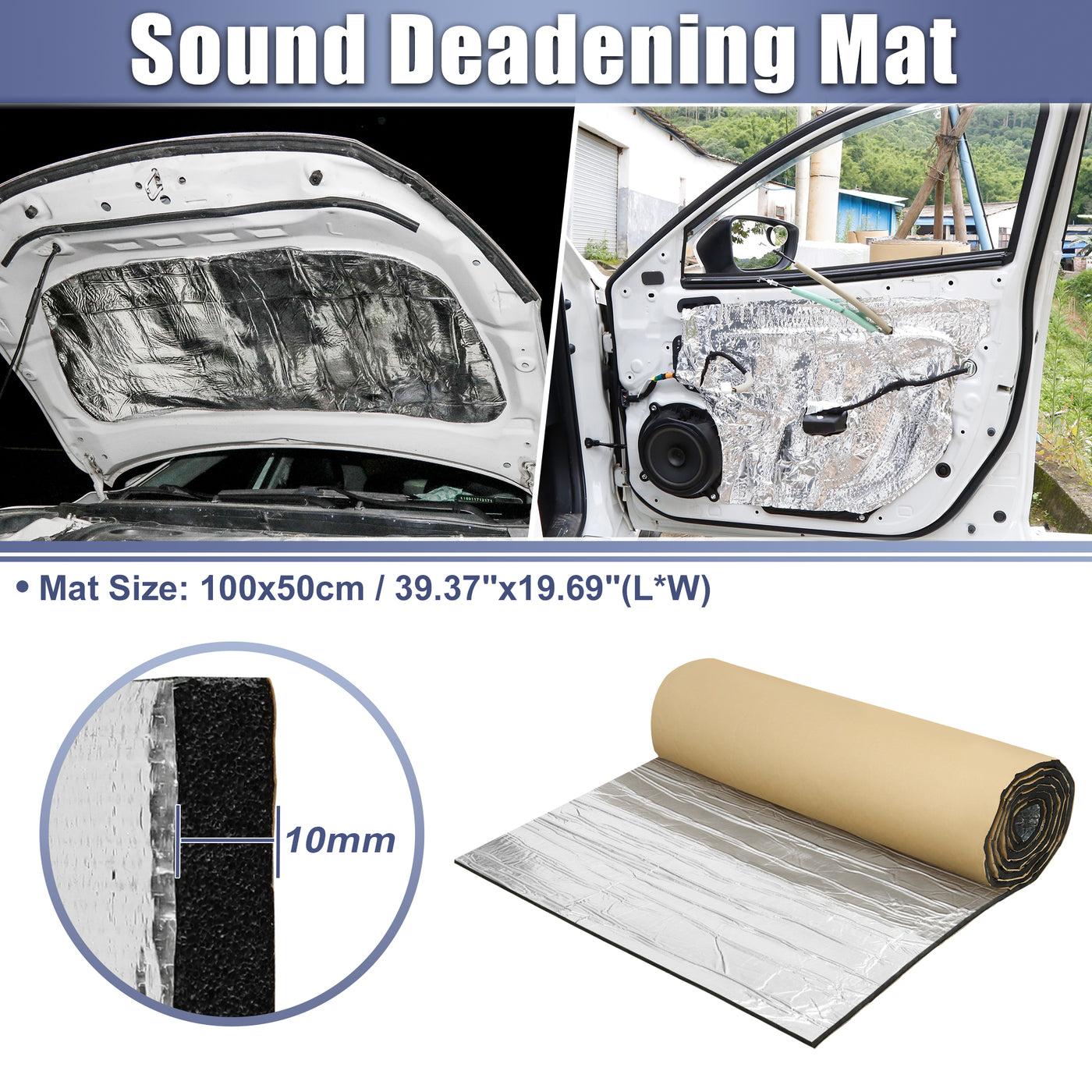 X AUTOHAUX 394mil 10mm 5.38sqft Car Sound Deadening Mat Glassfiber Closed Cell Foam Heat Shield Material Damping Self Adhesive Universal for Hood Fender and Boat Engine Cover 39.37"x19.69"