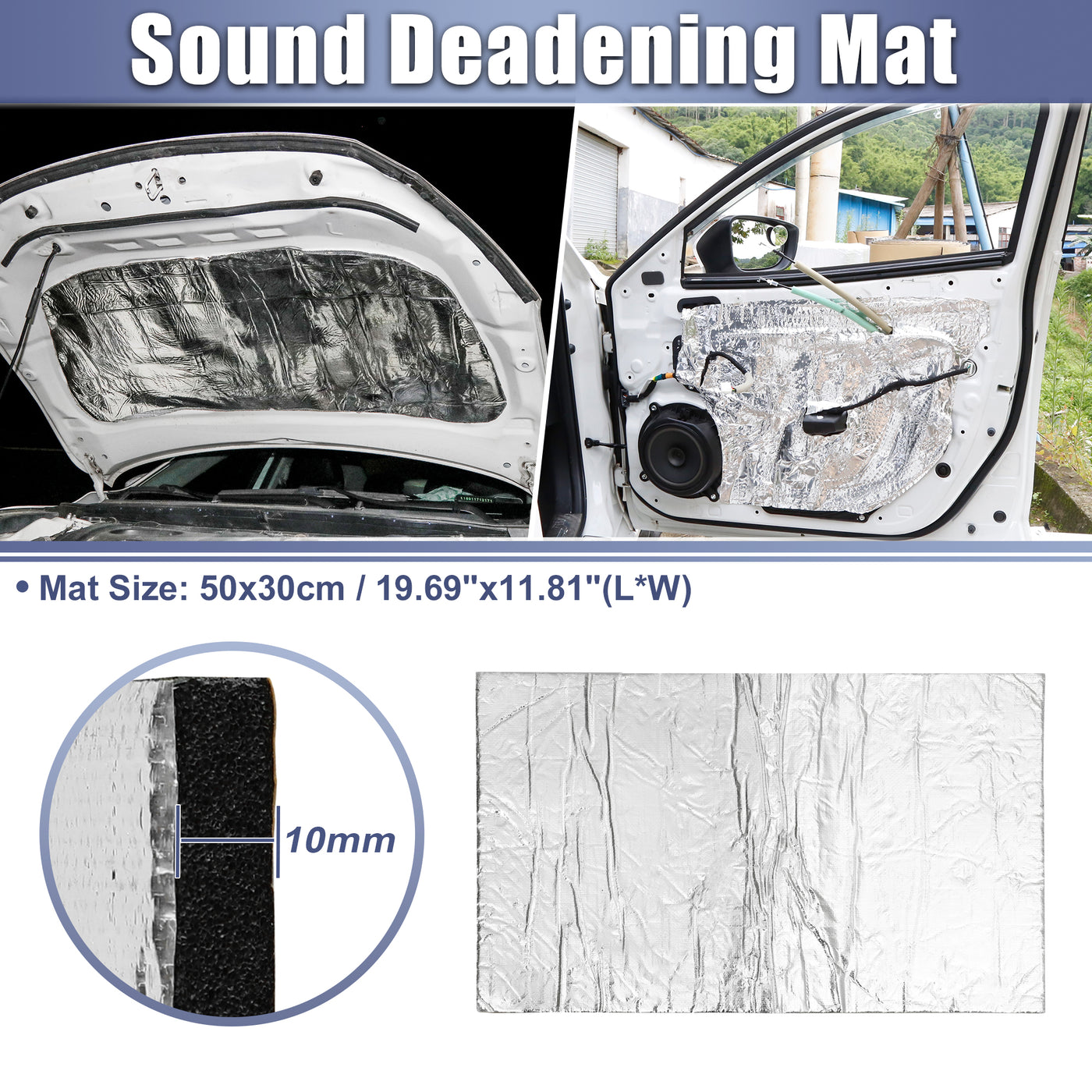 X AUTOHAUX 394mil 10mm 1.61sqft Car Sound Deadening Mat Glassfiber Closed Cell Foam Heat Shield Material Damping Self Adhesive Universal for Hood Fender and Boat Engine Cover 19.69"x11.81"