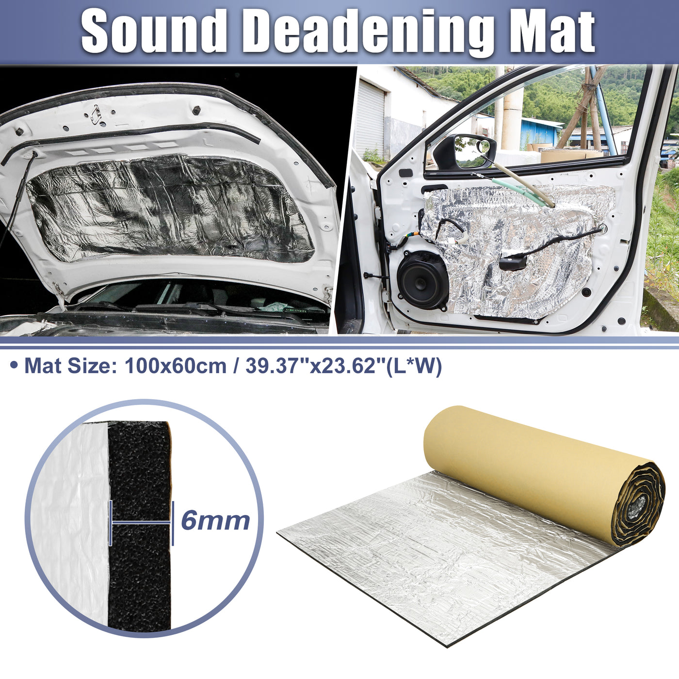 X AUTOHAUX 236mil 6mm 6.45sqft Car Sound Deadening Mat Aluminum Closed Cell Foam Heat Shield Material Damping Self Adhesive Universal for Hood Fender and Boat Engine Cover 39.37"x23.62"