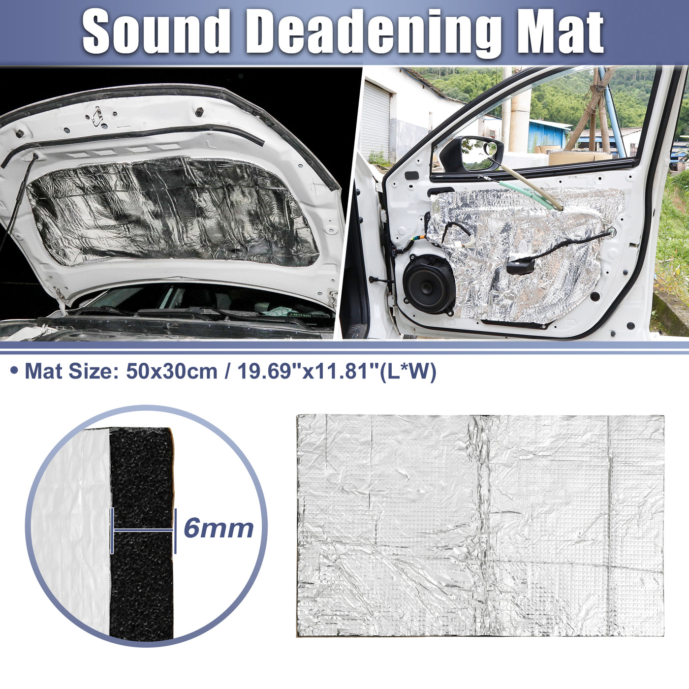 X AUTOHAUX 236mil 6mm 1.61sqft Car Sound Deadening Mat Aluminum Closed Cell Foam Heat Shield Material Damping Self Adhesive Universal for Hood Fender and Boat Engine Cover 19.69"x11.81"