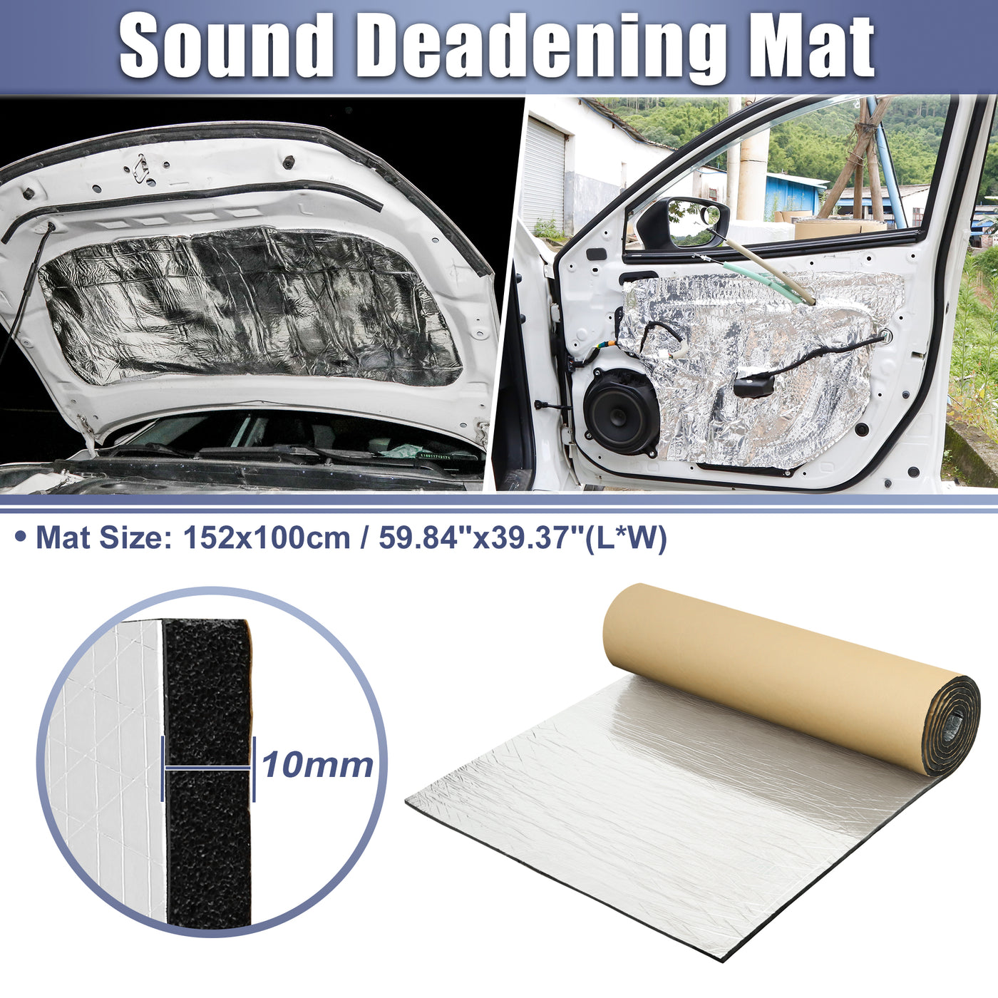 X AUTOHAUX 394mil 10mm 16.36sqft Car Sound Deadening Mat Aluminum Foil Closed Cell Foam Heat Shield Material Damping Self Adhesive Universal for Hood Fender Boat Engine Cover 59.84"x39.37"