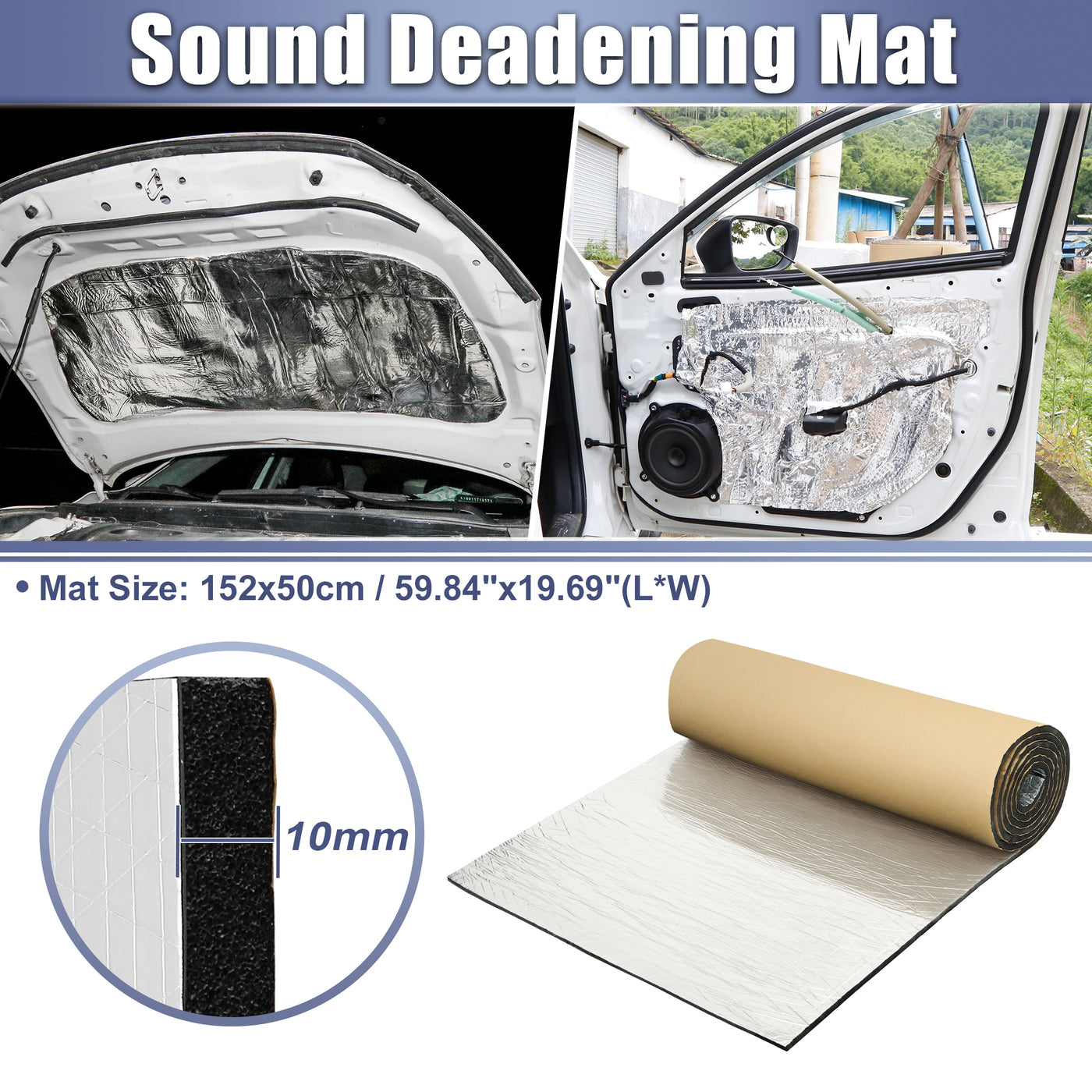 X AUTOHAUX 394mil 10mm 8.18sqft Car Sound Deadening Mat Aluminum Foil Closed Cell Foam Heat Shield Material Damping Self Adhesive Universal for Hood Fender and Boat Engine Cover 59.84"x19.69"
