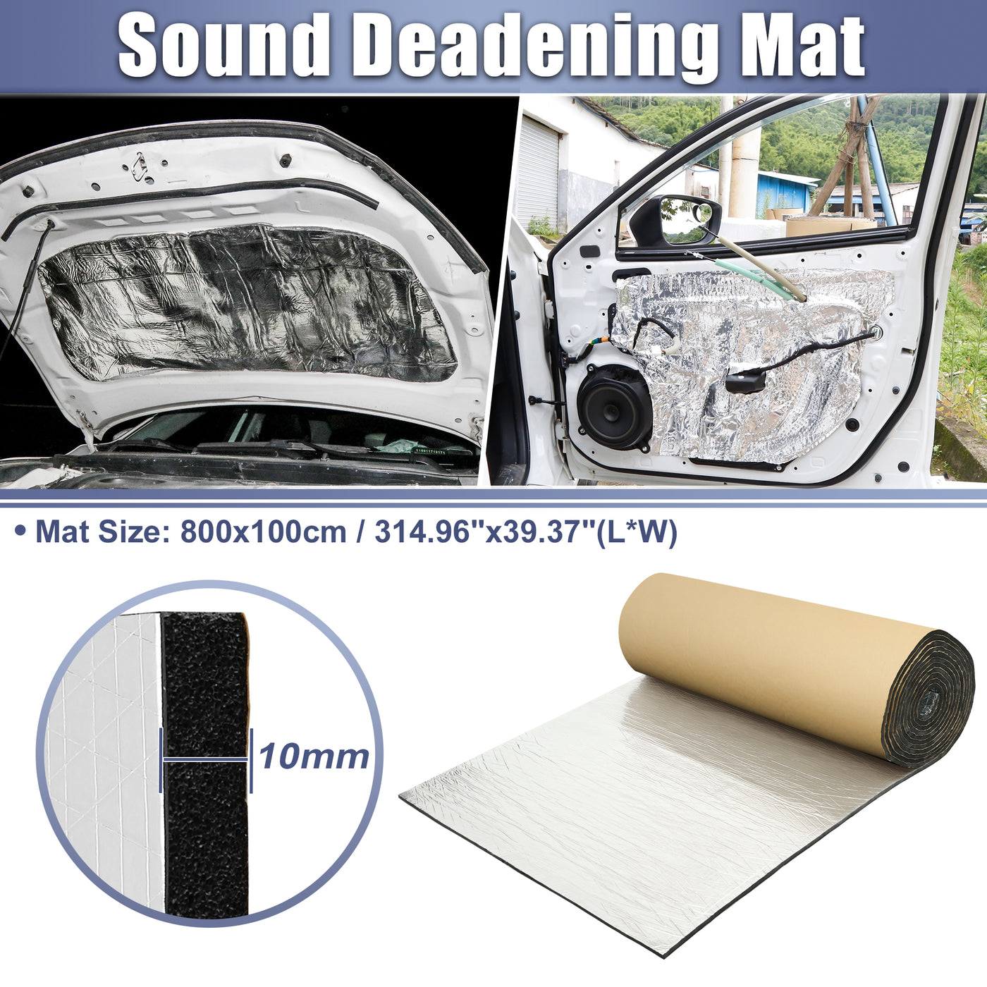 X AUTOHAUX 394mil 10mm 86.11sqft Car Sound Deadening Mat Aluminum Foil Closed Cell Foam Heat Shield Material Self Adhesive Universal for Hood Fender and Boat Engine Cover 314.96"x39.37"
