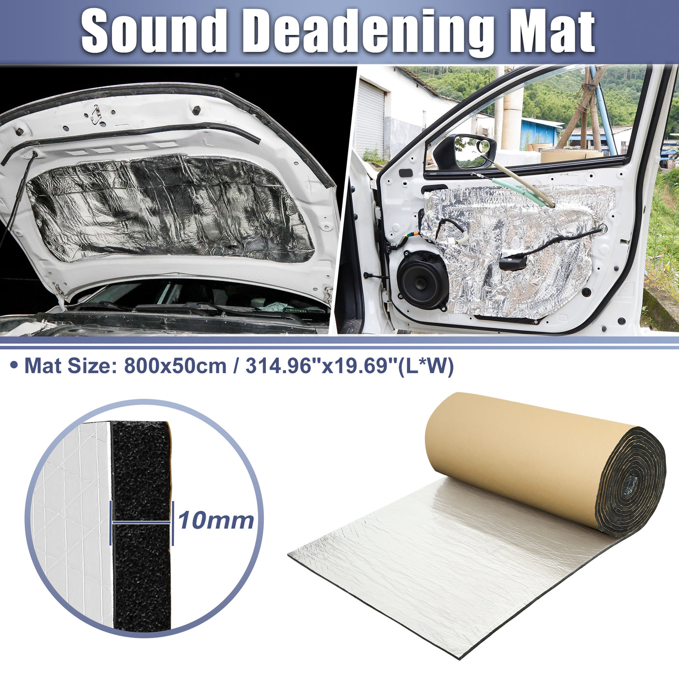 X AUTOHAUX 394mil 10mm 43.05sqft Car Sound Deadening Mat Aluminum Foil Closed Cell Foam Heat Shield Material Self Adhesive Universal for Hood Fender and Boat Engine Cover 314.96"x19.69"