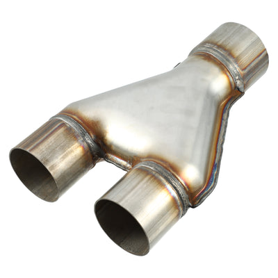 A ABSOPRO Y Pipe Exhaust Tube Adapter Connector Durable 2.5" ID Single to 2.25" ID Dual Exhaust Adapter Connector 10 Inch Overall Length T409 Stainless Steel Silver Tone