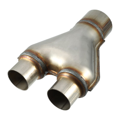A ABSOPRO Y Pipe Exhaust Tube Adapter Connector Durable 2.75" ID Single to 2" ID Dual Exhaust Adapter Connector 10 Inch Overall Length T409 Stainless Steel Silver Tone