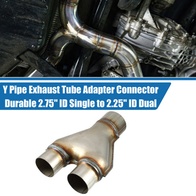Harfington Y Pipe Exhaust Tube Adapter Connector Durable 2.75" ID Single to 2.25" ID Dual Exhaust Adapter Connector 10 Inch Overall Length T409 Stainless Steel Silver Tone