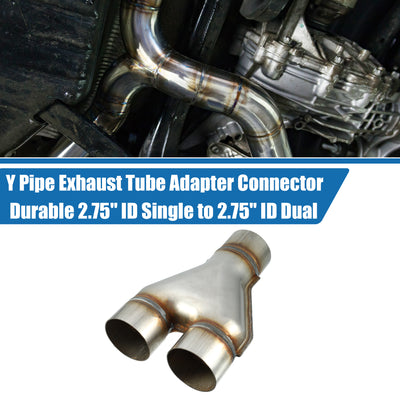 Harfington Y Pipe Exhaust Tube Adapter Connector Durable 2.75" ID Single to 2.75" ID Dual Exhaust Adapter Connector 10 Inch Overall Length T409 Stainless Steel Silver Tone