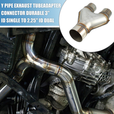 Harfington Y Pipe Exhaust Tube Adapter Connector Durable 3" ID Single to 2.25" ID Dual Exhaust Adapter Connector 10 Inch Overall Length T409 Stainless Steel Silver Tone