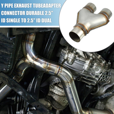 Harfington Y Pipe Exhaust Tube Adapter Connector Durable 2.5" ID Single to 2.5" ID Dual Exhaust Adapter Connector 10 Inch Overall Length T409 Stainless Steel Silver Tone