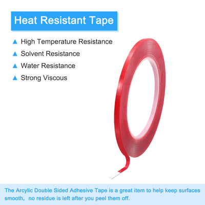 Harfington Heat Resistant Tape, 32.8ft 0.16 0.2 Inch Adhesive Tape 0.5mm Thick Red 2Pcs