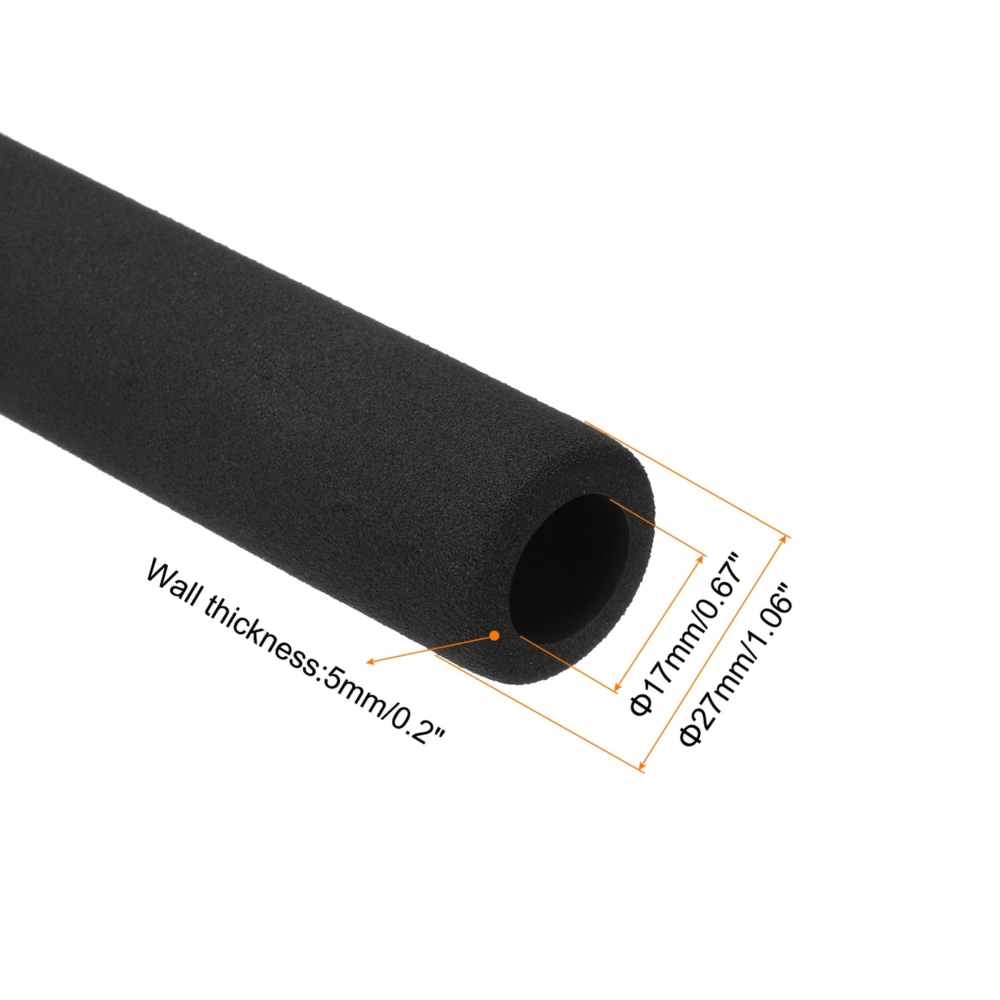 uxcell Uxcell Pipe Insulation Tube Foam Tubing for Handle Grip Support 17mm ID 27mm OD 195mm Heat Preservation Black