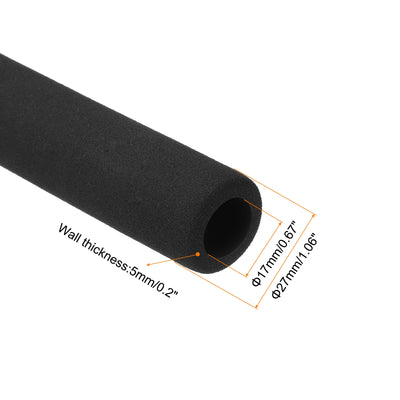 Harfington Uxcell Pipe Insulation Tube Foam Tubing for Handle Grip Support 17mm ID 27mm OD 195mm Heat Preservation Black