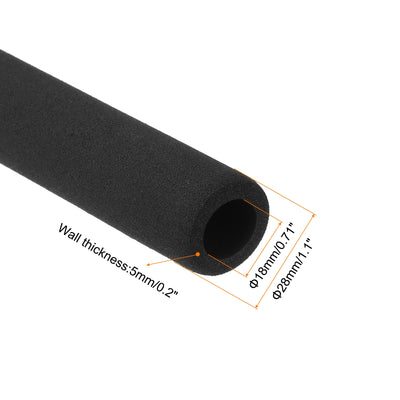 Harfington Uxcell Pipe Insulation Tube Foam Tubing for Handle Grip Support 18mm ID 28mm OD 200mm Heat Preservation Black
