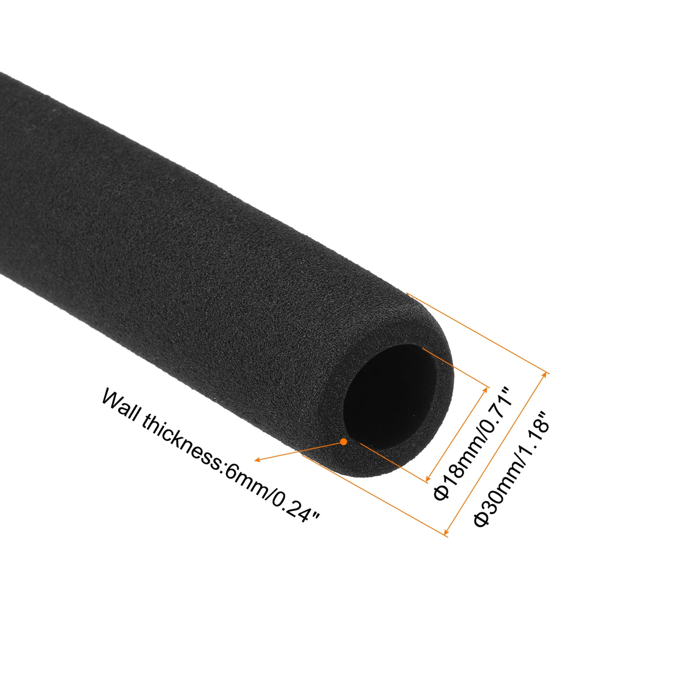 uxcell Uxcell Pipe Insulation Tube Foam Tubing for Handle Grip Support 18mm ID 30mm OD 485mm Heat Preservation Black