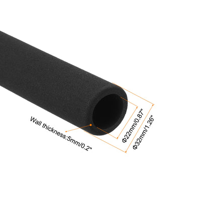 Harfington Uxcell Pipe Insulation Tube Foam Tubing for Handle Grip Support 22mm ID 32mm OD 290mm Heat Preservation Black