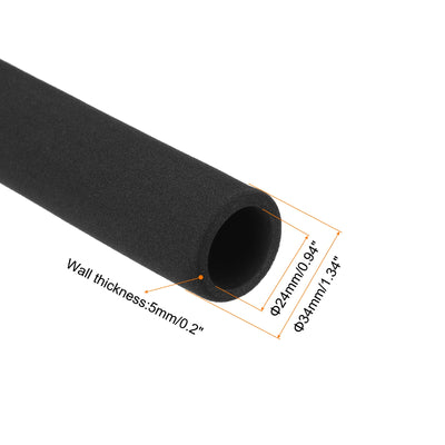 Harfington Uxcell Pipe Insulation Tube Foam Tubing for Handle Grip Support 24mm ID 34mm OD 485mm Heat Preservation Black