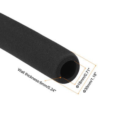 Harfington Uxcell Pipe Insulation Tube Foam Tubing for Handle Grip Support 18mm ID 30mm OD 295mm Heat Preservation Black 2pcs