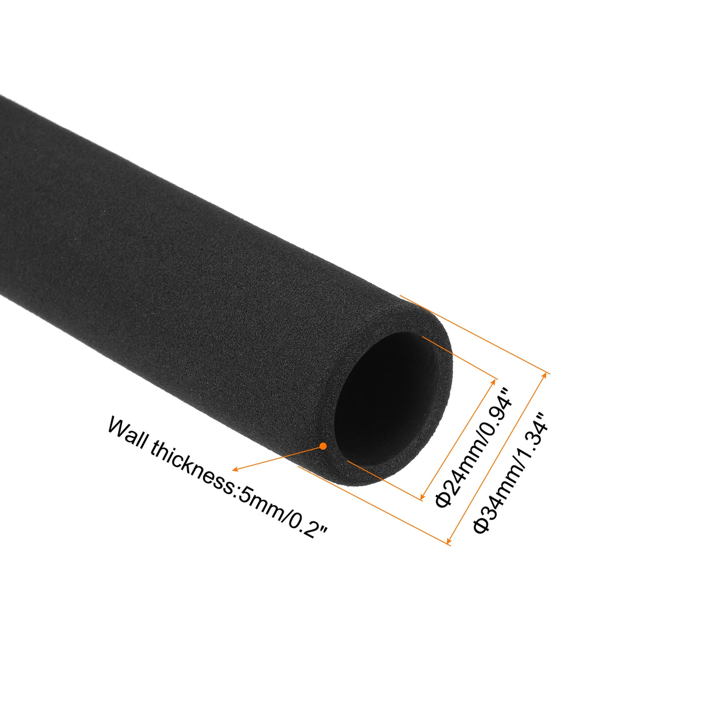 uxcell Uxcell Pipe Insulation Tube Foam Tubing for Handle Grip Support 24mm ID 34mm OD 485mm Heat Preservation Black 2pcs
