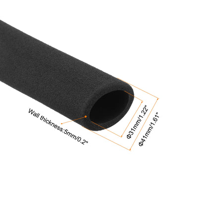 Harfington Uxcell Pipe Insulation Tube Foam Tubing for Handle Grip Support 31mm ID 41mm OD 196mm Heat Preservation Black 2pcs