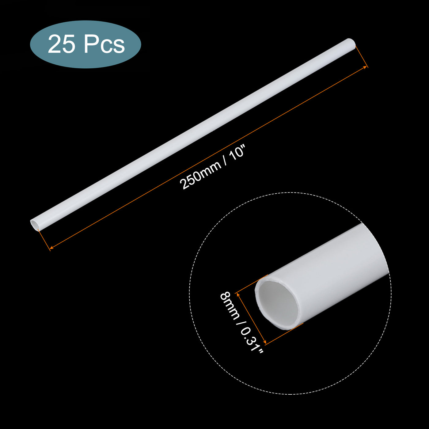 Harfington 25pcs 10" Plastic Model Tube ABS Round Tube 0.31" OD White Easy Processing for Architectural Model Making DIY