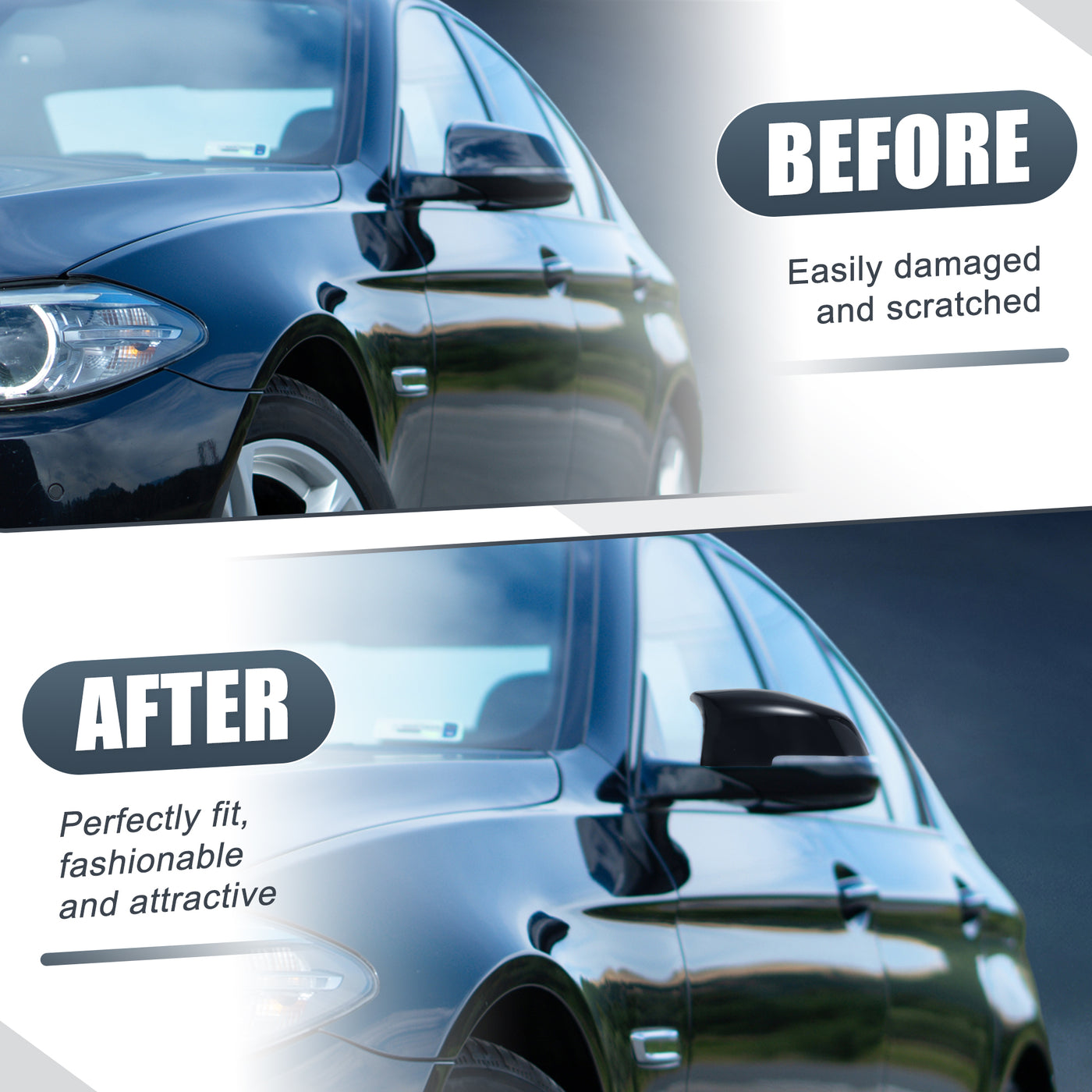 X AUTOHAUX Pair Car Rear View Driver Passenger Side Mirror Cover Cap Replacement Gloss Black for BMW F10 F11 F18 GT F07 F06 F12 F13 F01 F02 2014-2016 Mirror Guard Covers