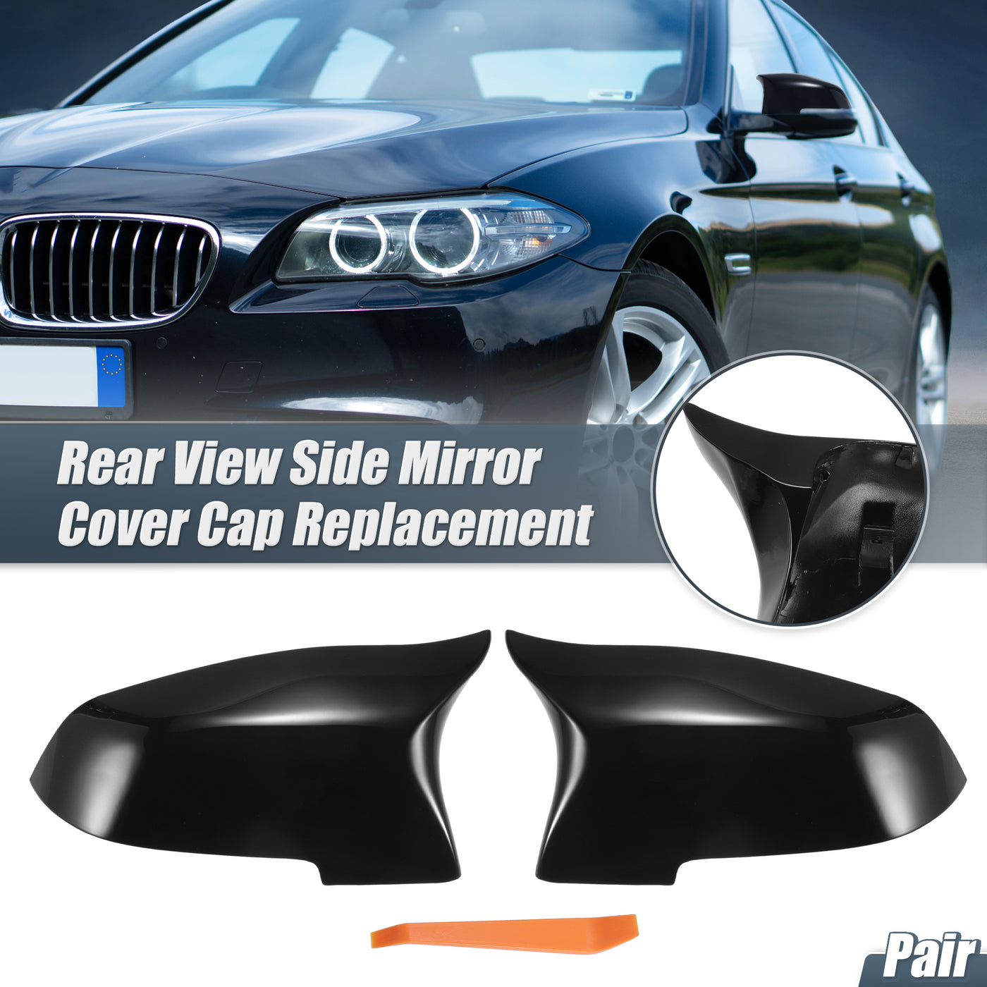 X AUTOHAUX Pair Car Rear View Driver Passenger Side Mirror Cover Cap Replacement Gloss Black for BMW F10 F11 F18 GT F07 F06 F12 F13 F01 F02 2014-2016 Mirror Guard Covers